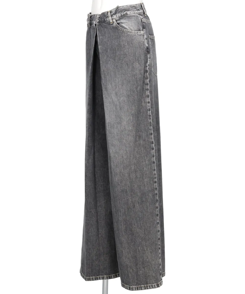 WASHED DENIM SUPER WIDE PANTS (LONG LENGTH)